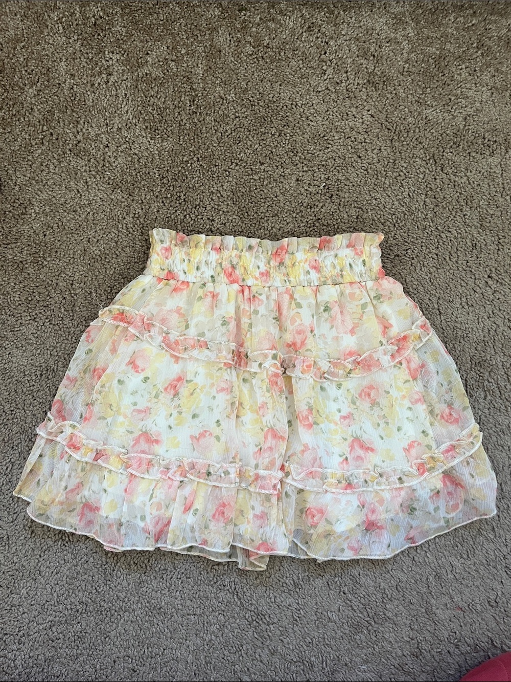 Women's Floral Ruffle Mini Skirt - White with Pink & Yellow